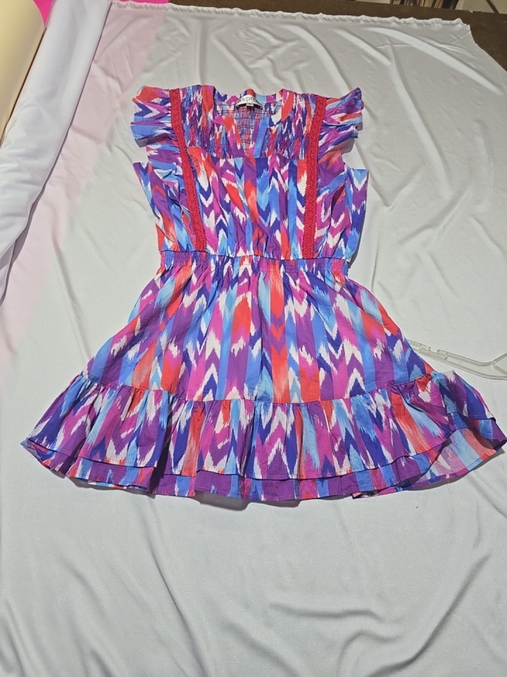 NWOT Wildfox Purple Pink & Blue Patterned Ruffle Mini Dress